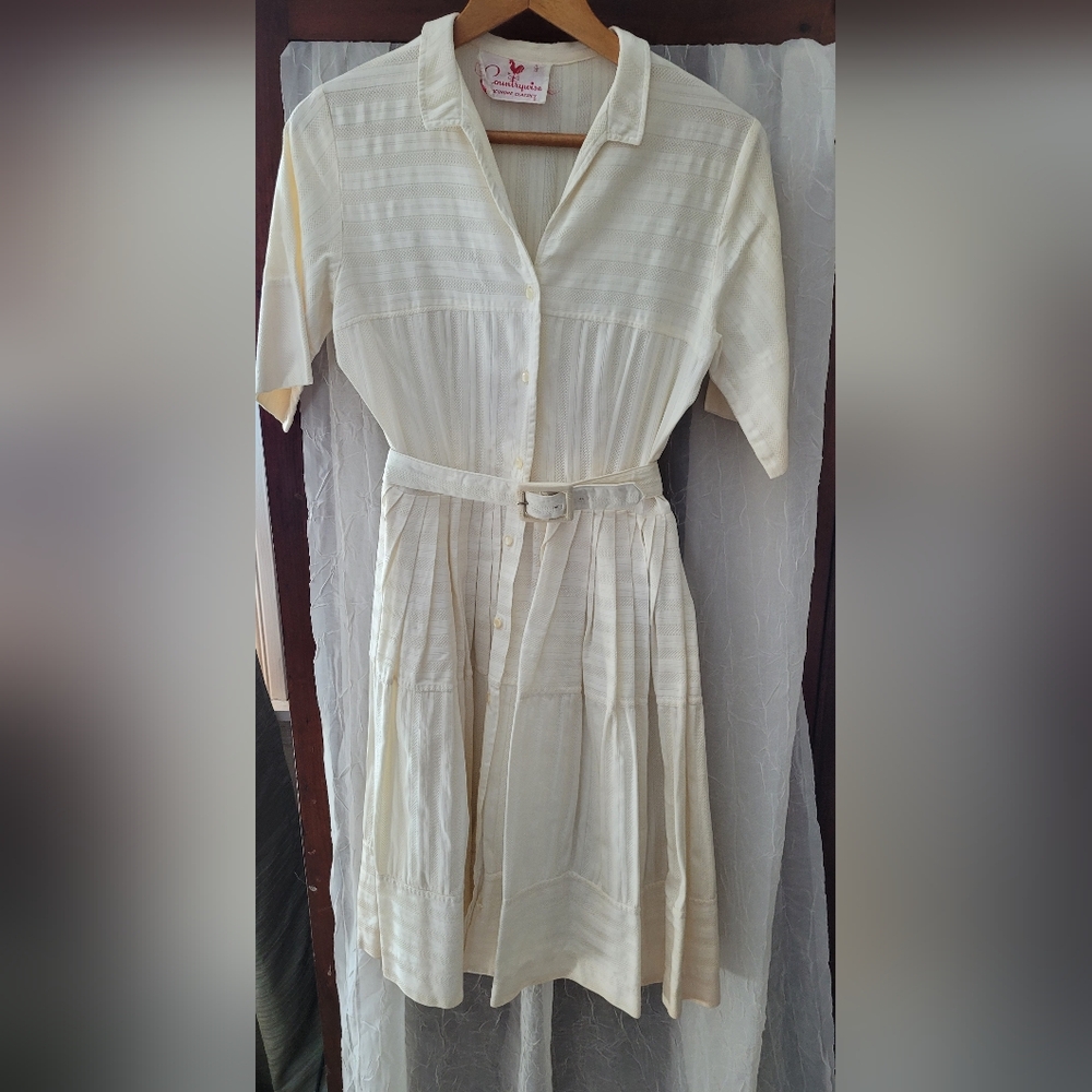 Vintage Countrywise Classic Buttondown Belted Dress Pale Yellow